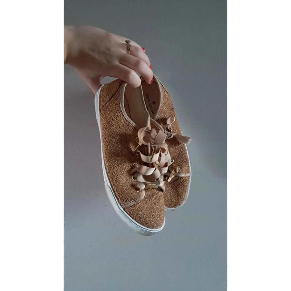 GUC Sparkly gold ribbon lace up sneakers us7 Kate spade